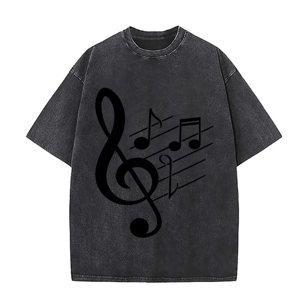 Minimalist Treble Clef Musical Staff Notes Art Vintage Distressed Loose Streetwear Tops for Campus Days