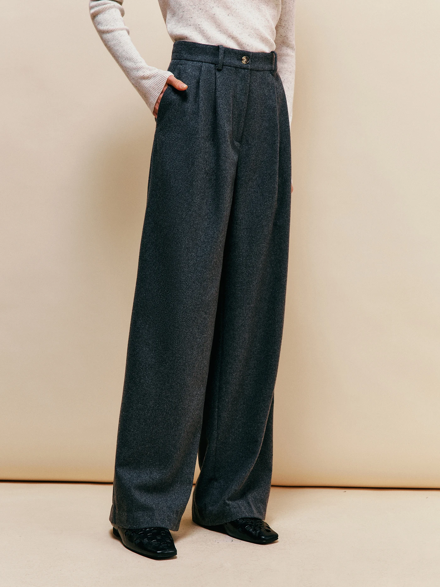 

Busin Commute ential Woolen Straight Leg Suit Pants Double Pleat Slimming Comfortable Versatile Ele Ladylike