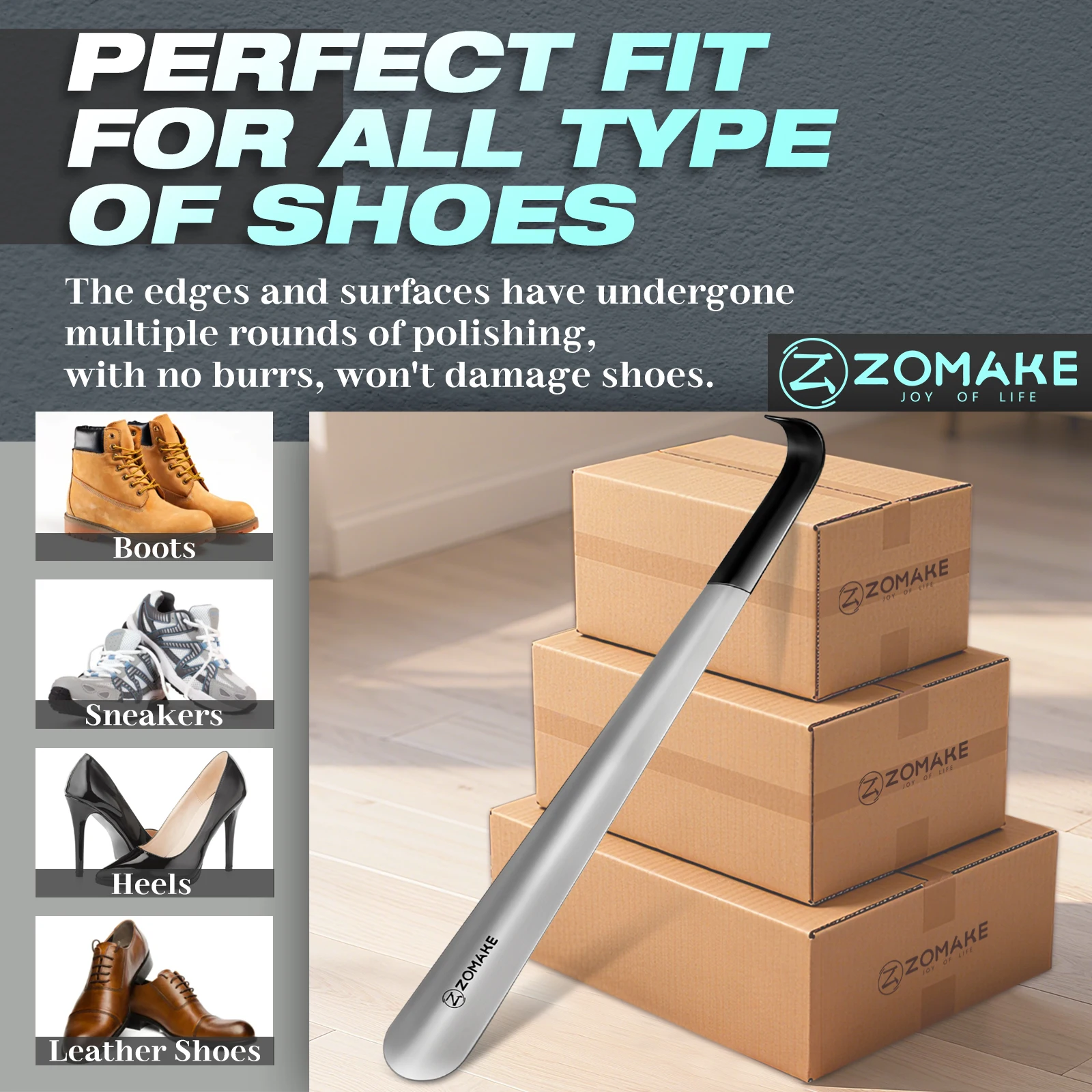 

Winter 42CM Professional Portable Stainless Steel Shoehorn Long Flexible Durable Shoe Lifter Suitable Men Women Shoe Accessories