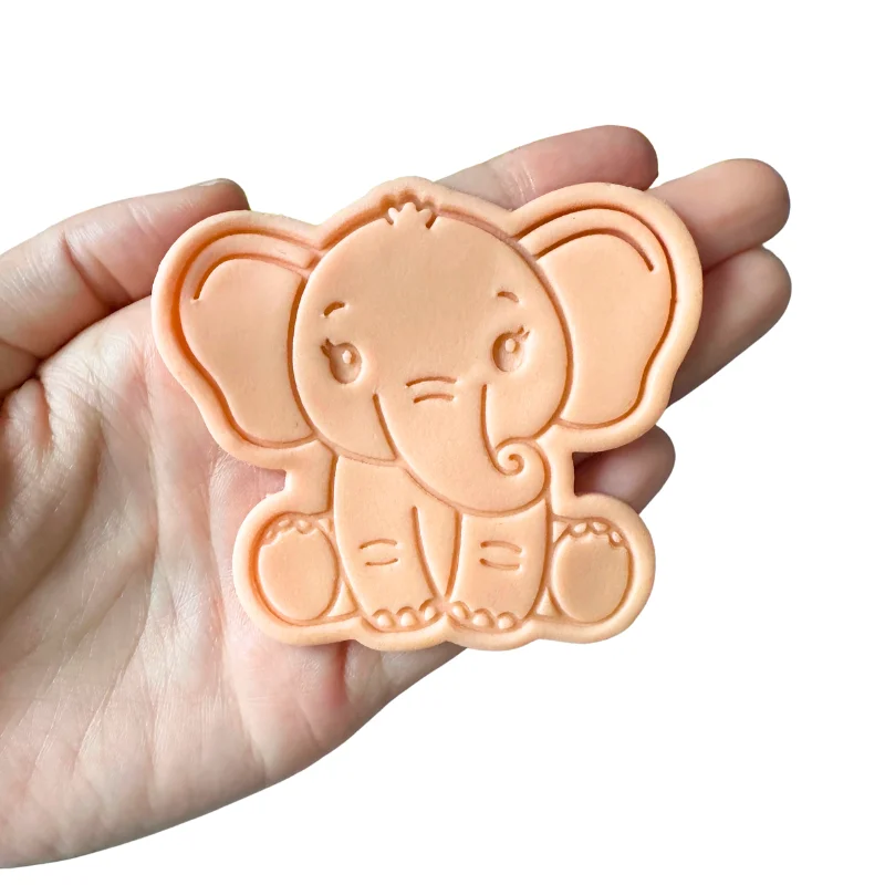 Cake Tool PLA Cutter Little Elephant Baby Fondant Birthday Plastic Embosser with cutter Cake Mould tools fondant Baking DIY