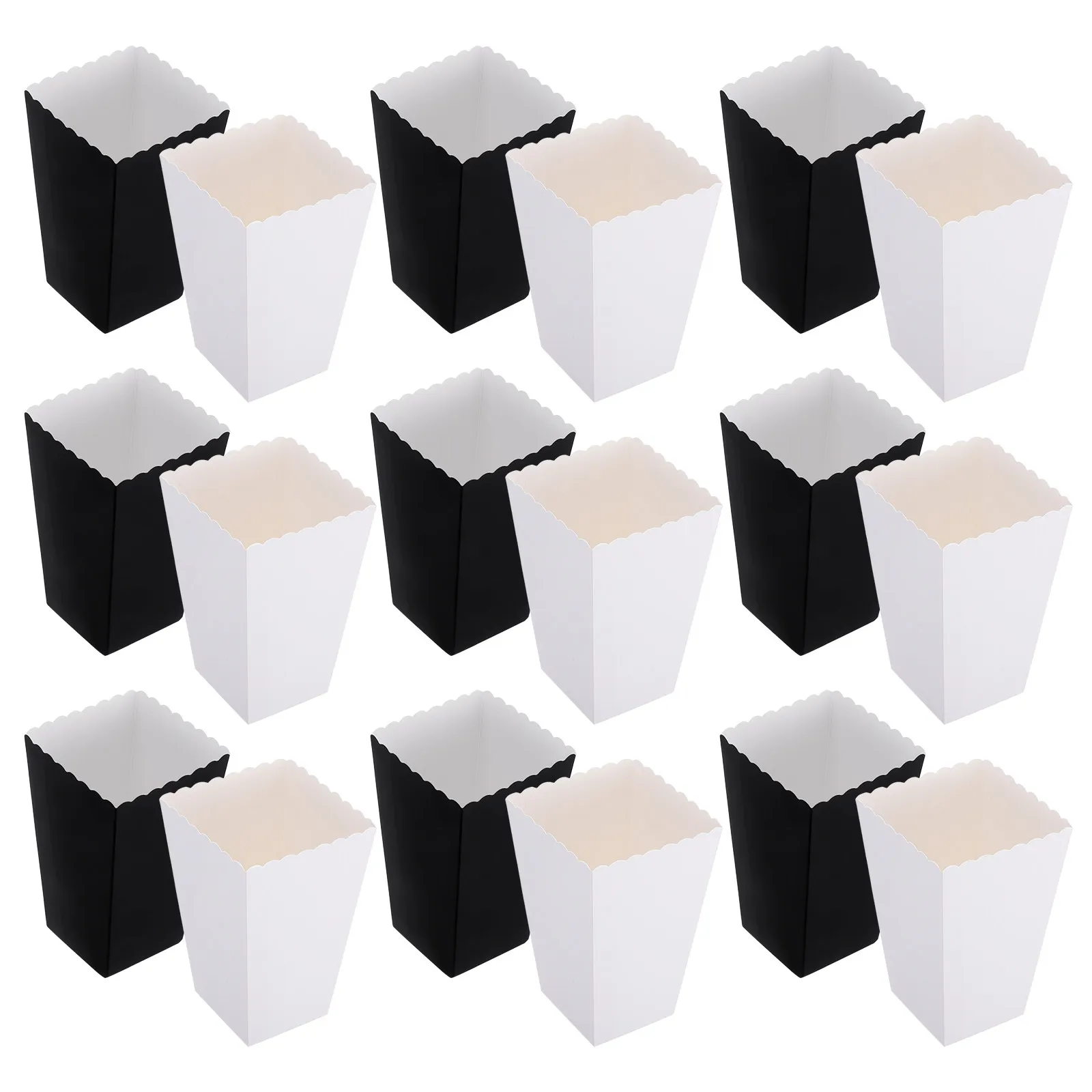 50Pcs Modern Disposable Popcorn Boxes Black White Design Snack Serving Cups for Halloween Birthday Graduation French Fry Holder