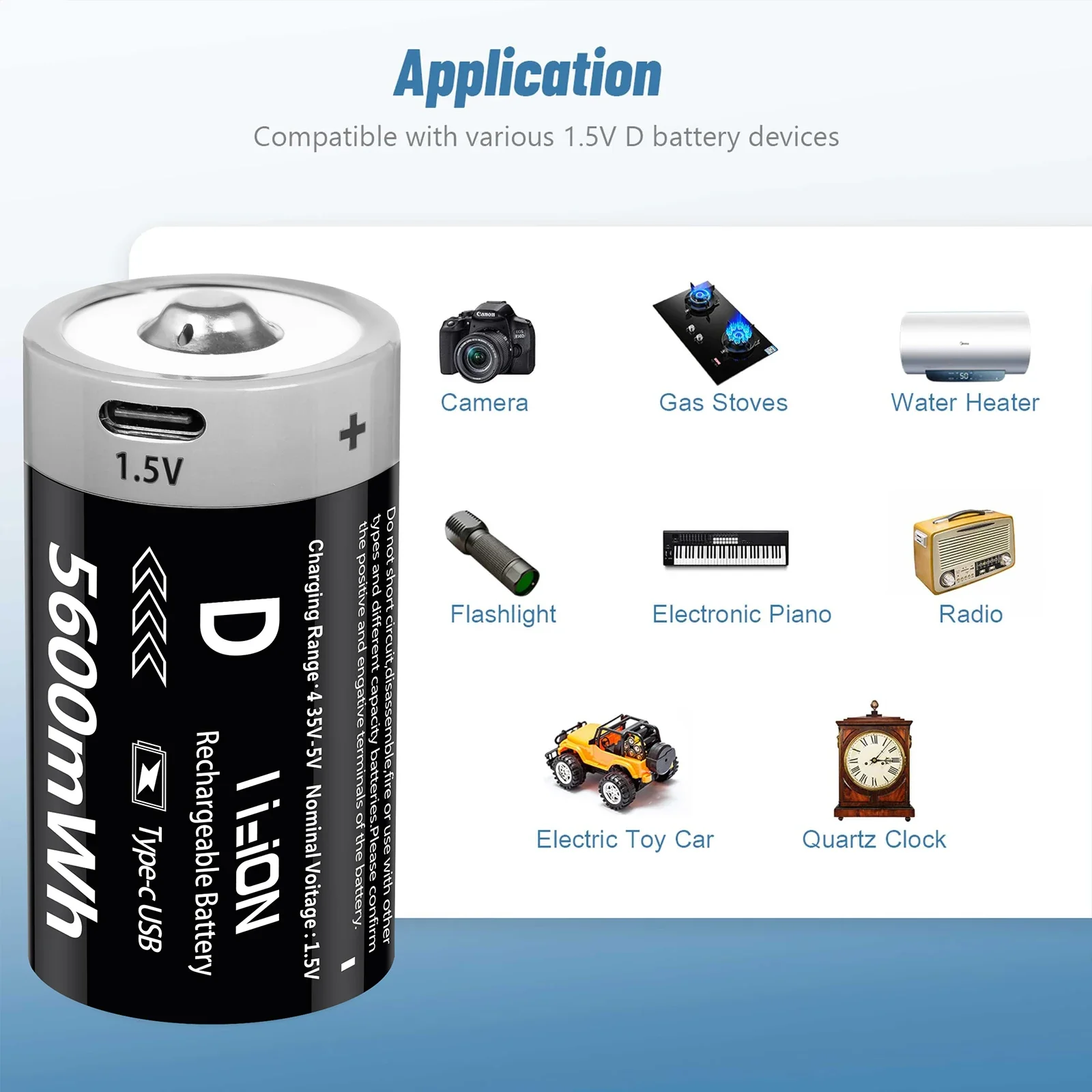 AIPEKE d-size USB 5600mwh Li-Ion rechargeable battery 1.5V for Gas Appiances Multi-Function safety protection for Natural Gas