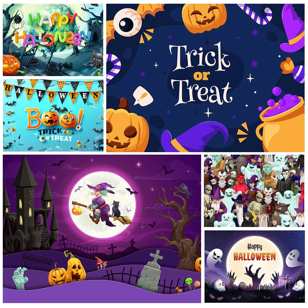 

MOON.QG Halloween Witches Backdrops Candies Ghosts Backgrounds For Photographs Wallpaper Shooting Props Party Decorations Studio