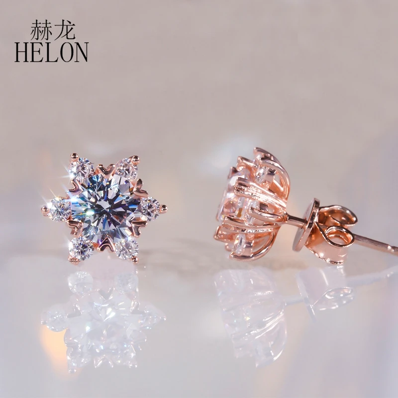 

HELON Moissanite Earrings Solid 18k 14K Rose Gold Round 6.5mm Lab Grown Moissanite Diamond Stud Earrings Women Jewelry