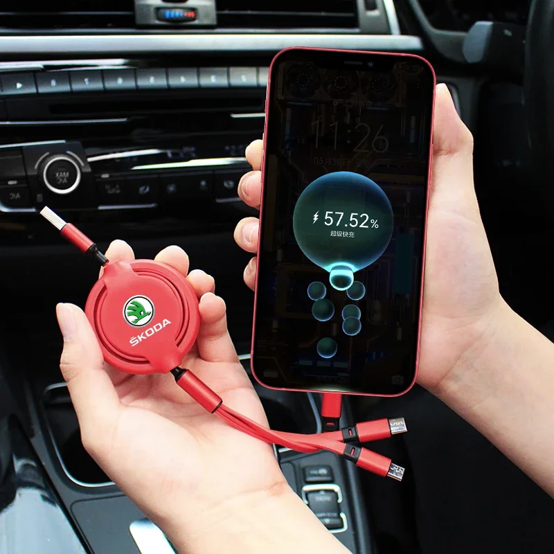 

1Pcs Car Mounted Telescopic Three In One Mobile Phone Charger Car Accessories For Skoda Octavia MK2 MK1 2 3 A5 A7 A8 Fabia Karoq