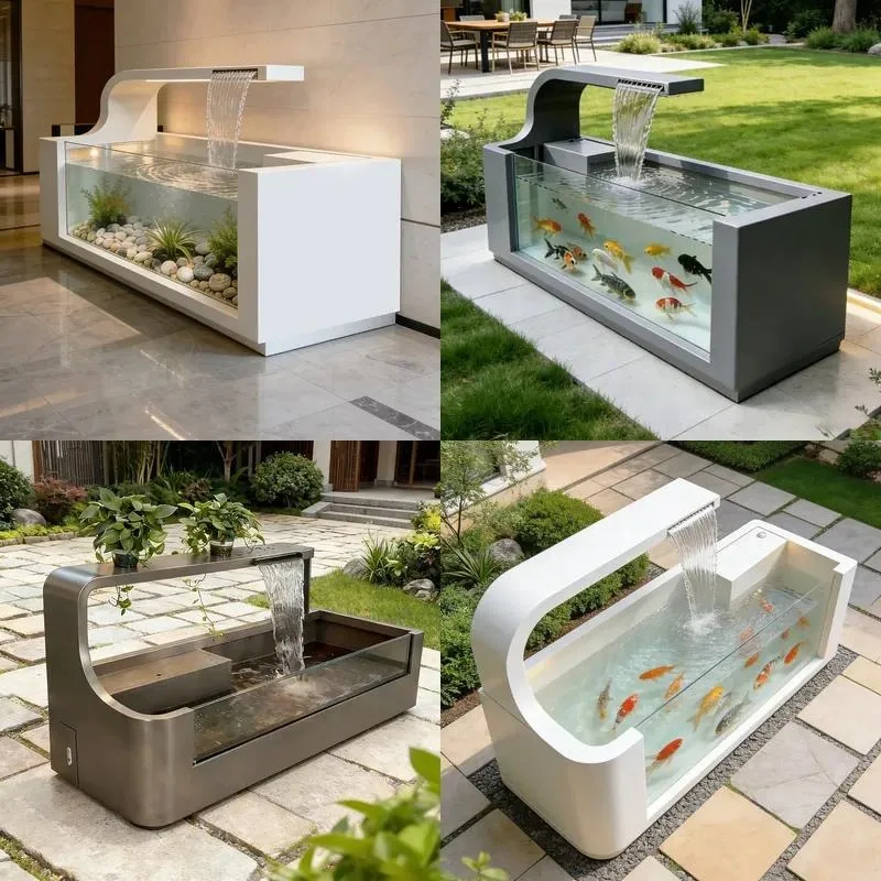 Stainless Steel Square Courtyard Water Feature Outdoor Garden Fountain Decoration Ready to Use Circulating Pool