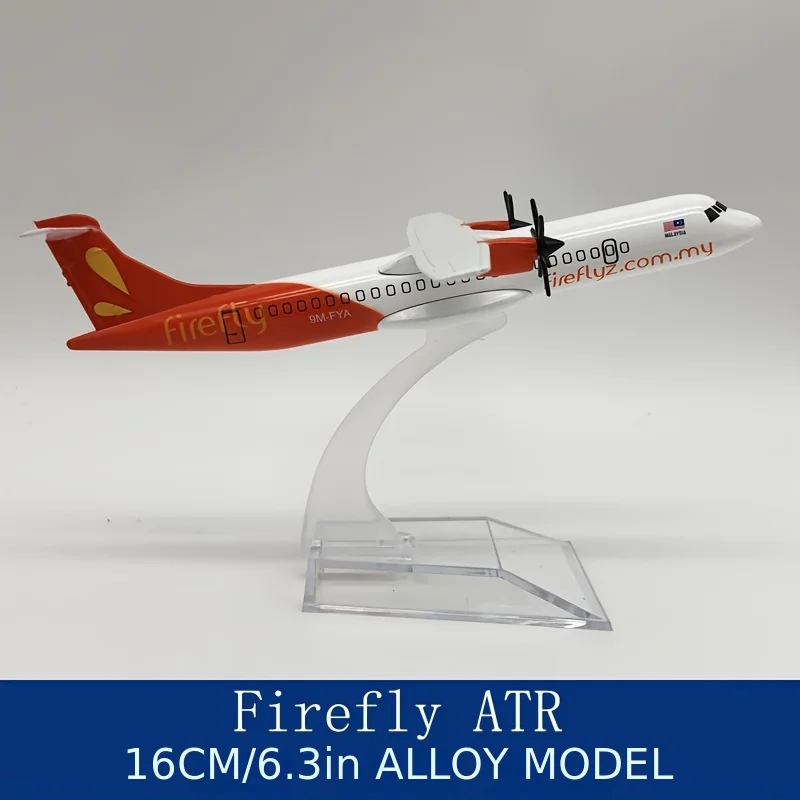 قطعة واحدة من نموذج طائرة ماليزيا اليراع ATR-72 القابل للجمع، سبيكة 6.3 بوصة مع مروحة - أحمر نابض بالحياة وبرتقالي، مثالية لديكور المنزل، #2