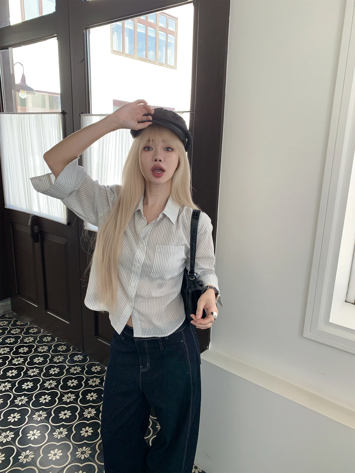 

Tannin Red Rabbit Sea Salt Special Seven Sve Blue White Stripe Loose Fit Slimming Stripe irt Commute Sle Pure Cotton