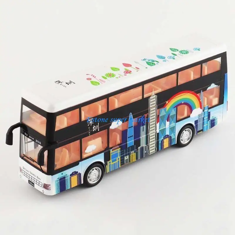 090B Dubbele reisbus, terugtrekvoertuig op schaal 1:50, met lichtgeluid voor peuters