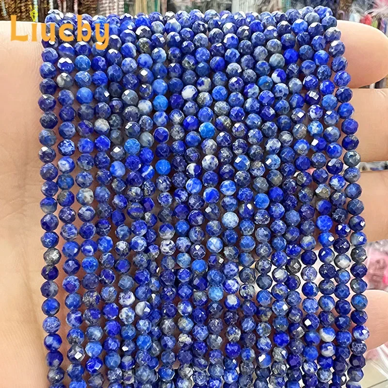 Naturstein, blauer, facettierter Apatit, kleine Perlen für die Schmuckherstellung, DIY-Mini-Armbänder, Schlüsselanhänger, Accessoires, 15" Strang, 2/3 mm. – Detail 3