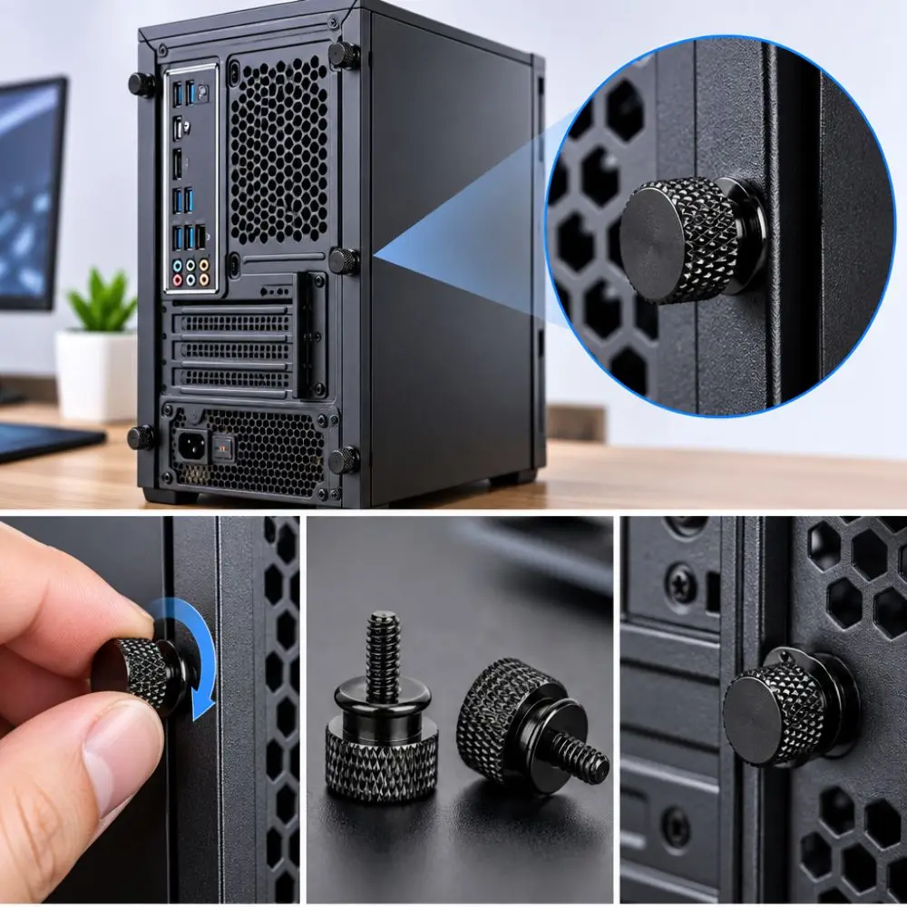 20pcs Knurled Aluminum Alloy Thumb Screws 6#-32 Black Knurled Thumb Screw Anodic Oxidation Aluminum Alloy Fasteners PC Case