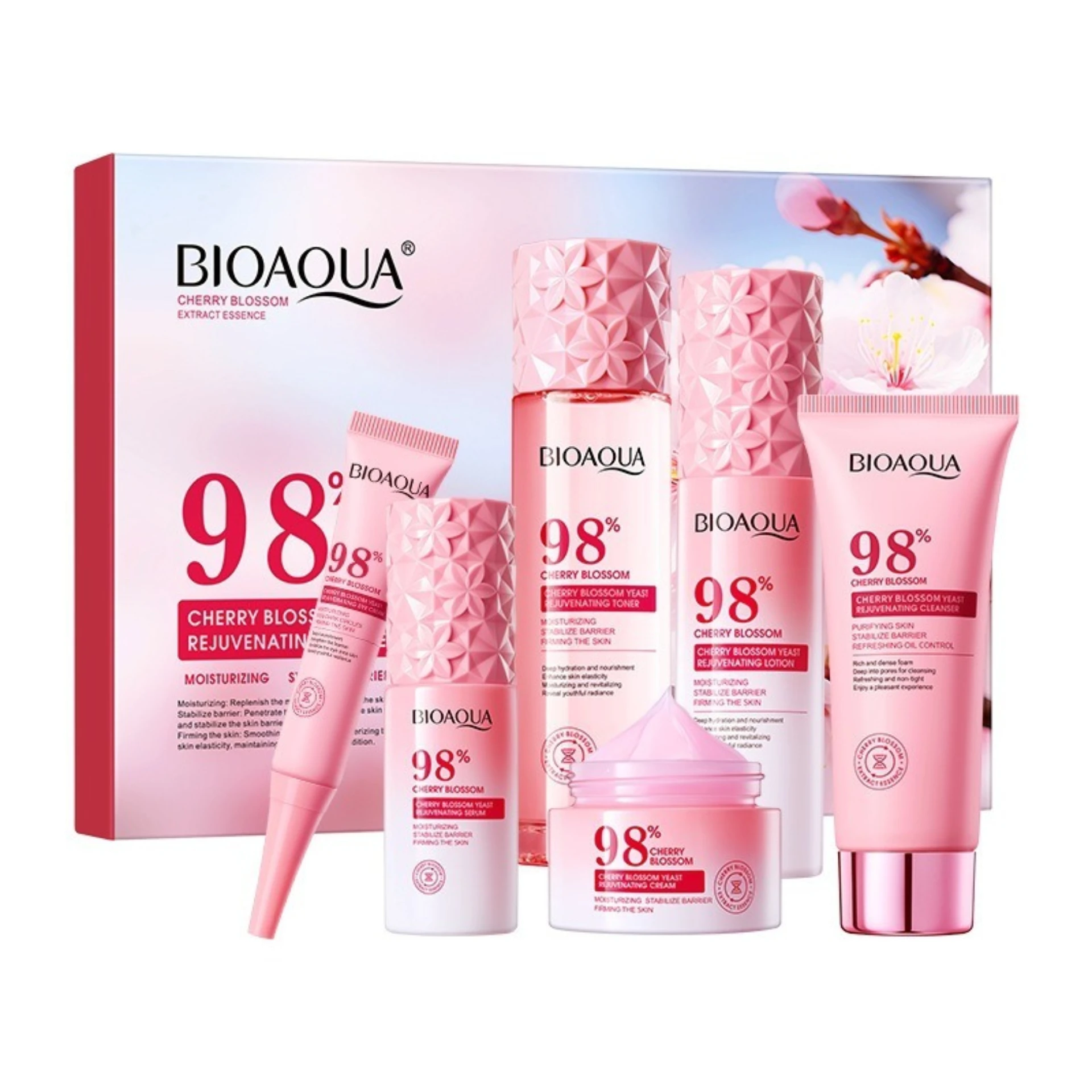 BIOAOUA Sakura Yeast Revitalizing Six-piece Moisturizing&Hydrating Improve Dry Firming Skin Elasticity Rejuvenate Skin Skincare