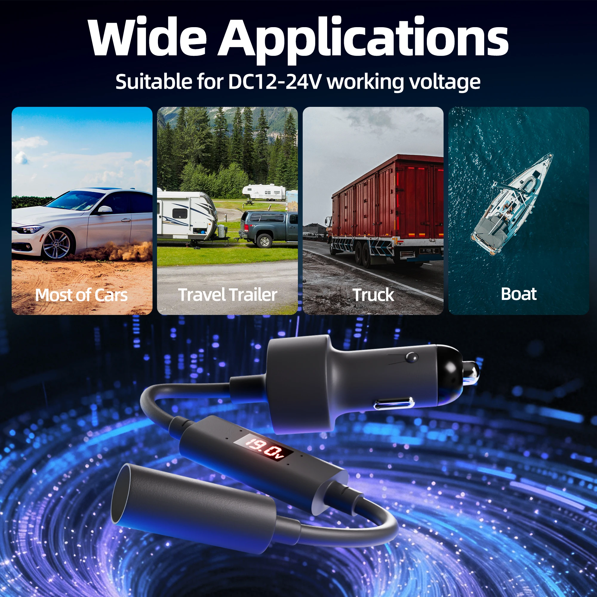 Starlink mini-autoadapter met step-up booster en realtime spanningsstroommonitor sigarettenaansteker voedingsadapter DC-stekker