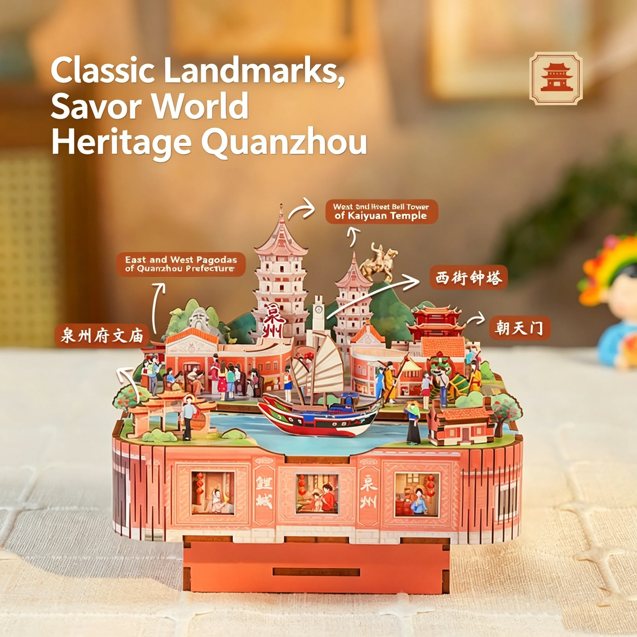 Minyun Quanzhou DIY Music Box 3D Wooden Puzzle, Rotating Musical Craft Kit, Chinese Style Birthday Gift for Adults & Teens