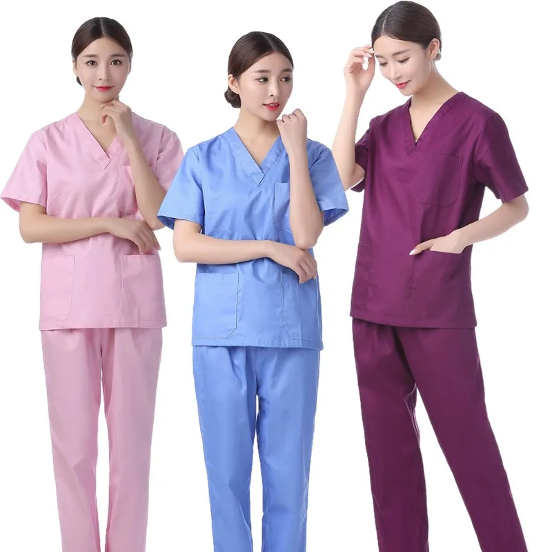 فساتين يد قطنية نسائية بأكمام قصيرة ، فساتين غسل اليدين ، زي العمل ، مجموعة بأكمام قصيرة ، فساتين جراحية ، ملابس صيفية