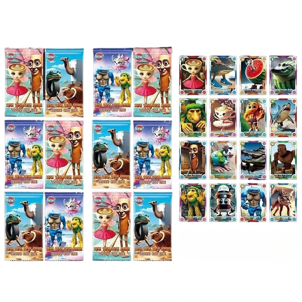 Tralalero Tralala مجموعة بطاقات للأطفال الكرتون Tingtung Sahur Brainrot أنيمي شخصيات جمع بطاقة البطاقات التعليمية ألعاب أطفال الهدايا