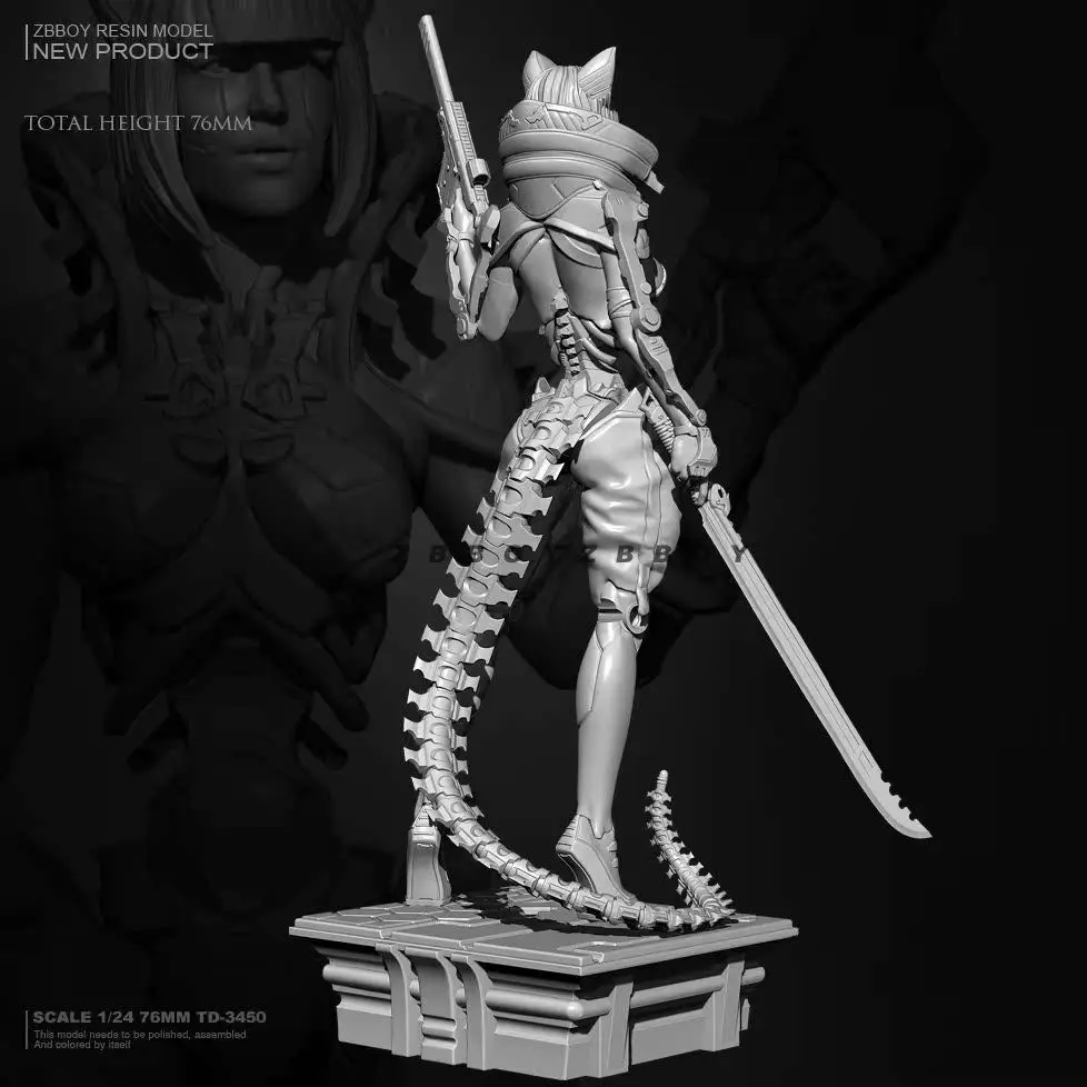 80 mm Cyber Girl 3D-gedruckte Harzmodelle, Soldat, weiße Mini-Modelle, DIY-Färbung, Montage selbst – Detail 6