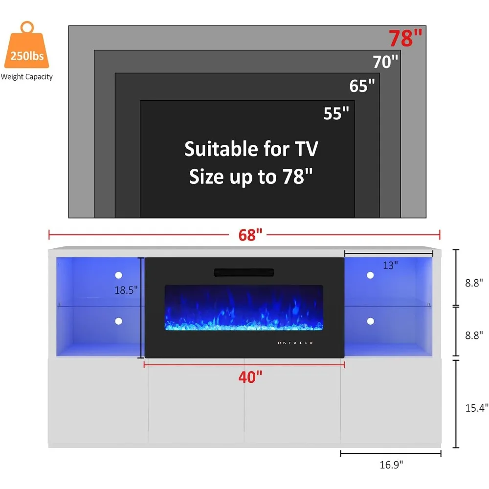 68 Inches Fireplace TV Stand for TVs Up To 75