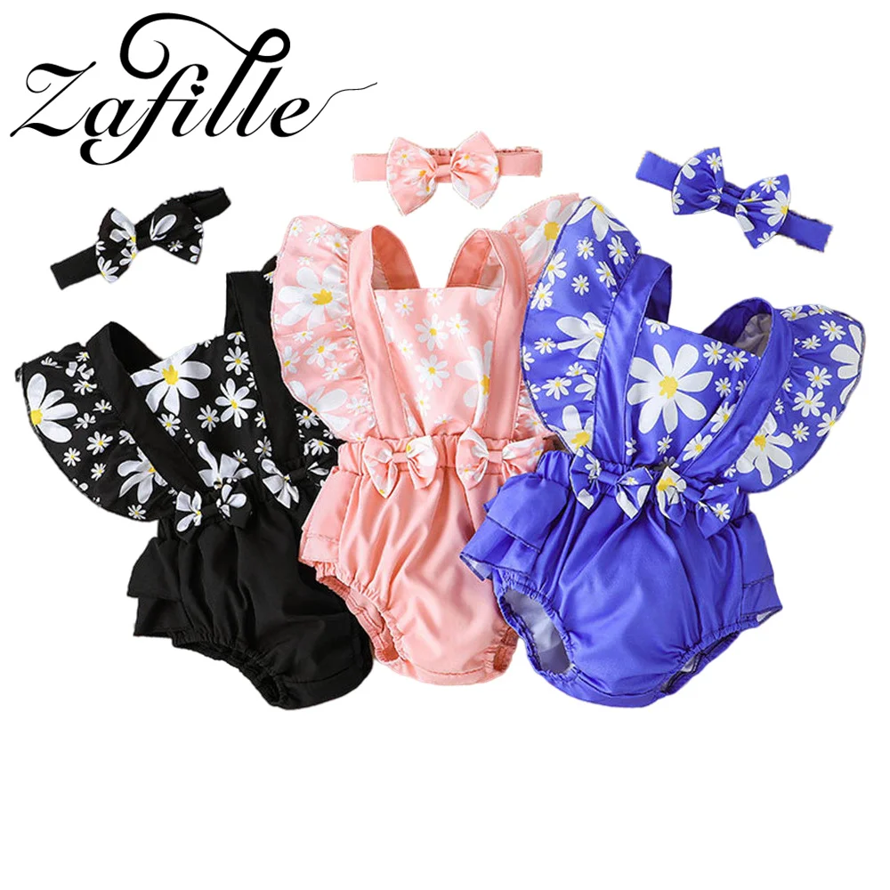 

ZAFILLE Flowers Printed Bodysuit For Kids Newborn Overalls Patchwork Bowknots Baby's Rompers Ruffles Outfits Cute Children Suits