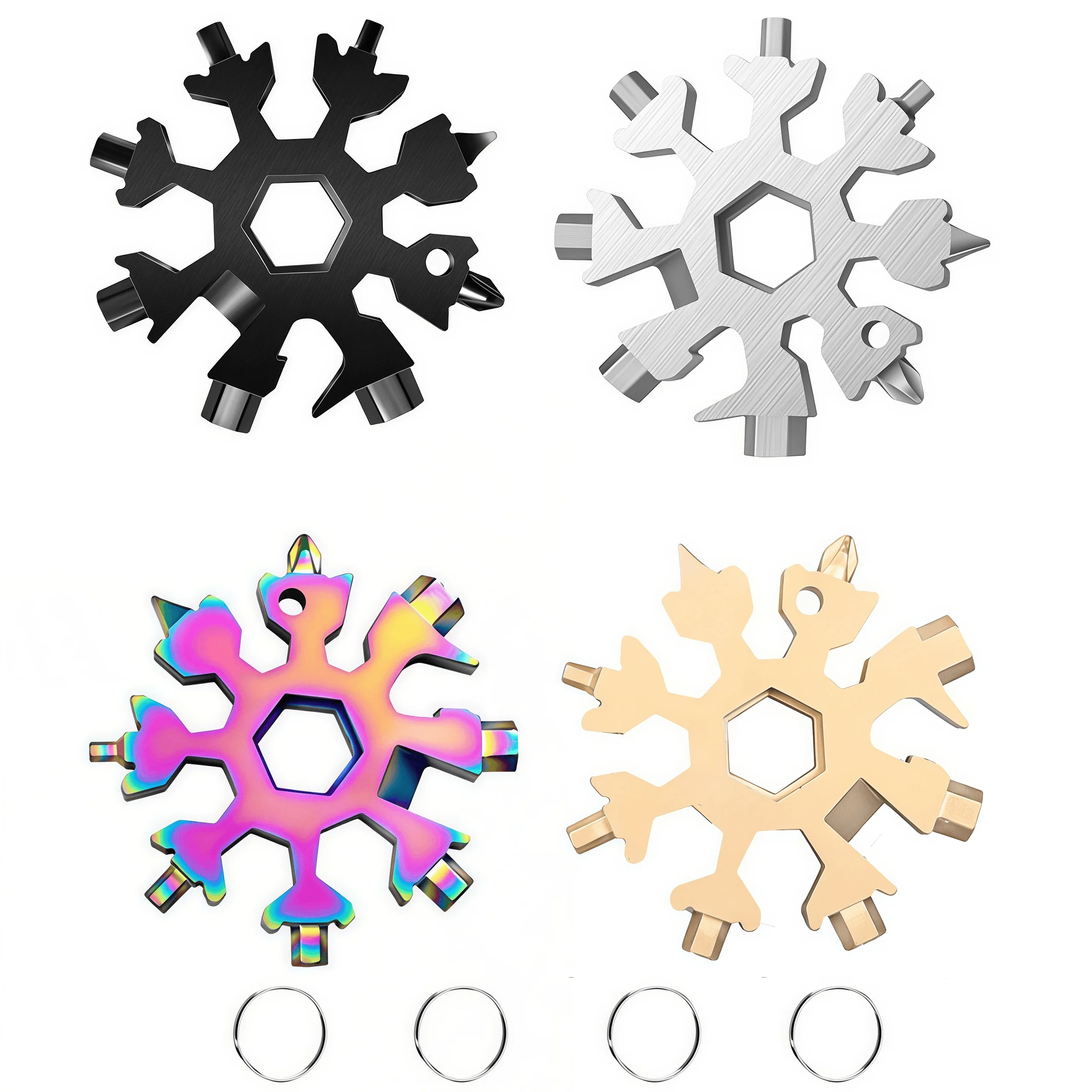 18-in-1 Stainless Steel Snowflake Multifunctional Tool Set, featuring a bottle opener, flathead screwdriver, Phillips screwdrive