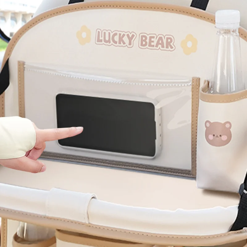Leather Deluxe Car Seat Back Organizer Multi-Function Storage Foldable Dining Table Tray Anti-Kick Pad Decorative