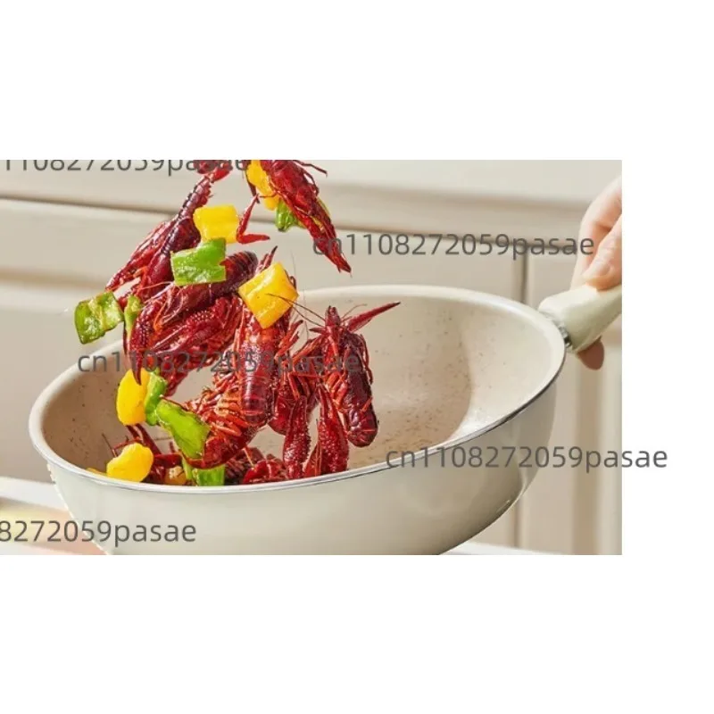 Ceramic non-stick pan three-piece set, suitable for induction cookers and gas stoves, including frying pans, wok and pans