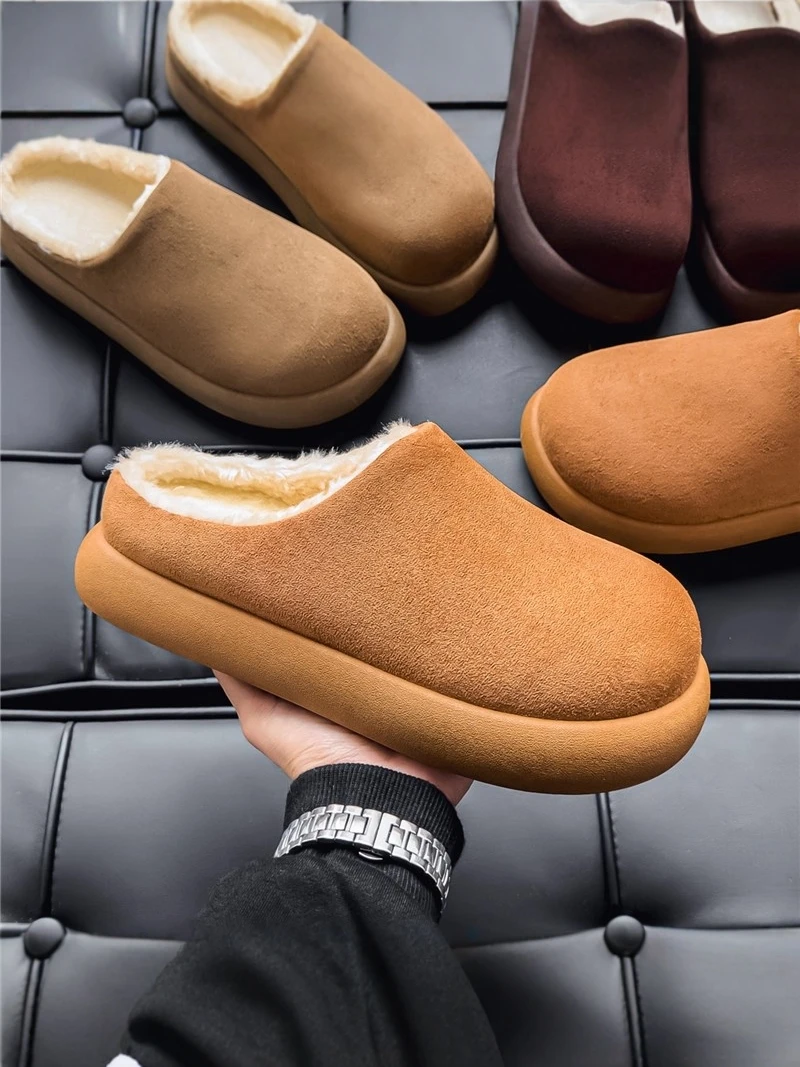 

Men's Winter Home Thi Bot Anti-slip Warmth Cotton Slippers One-step Velvet Inner f Slippers Faionable Leisure oes