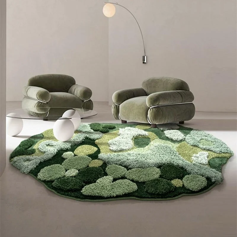 Irregular Art Garden Bedroom Carpet Decoration Home Rugs Living Room Thick Soft Kids Room Bedside Floor Mat Green Tufted Rug