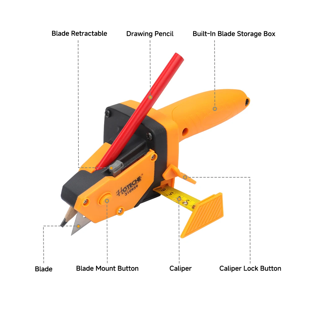 Manual Woodworking Gypsum Board Cutting Tool Scriber Drywall Cutter with Tape Measure Tool Includes Cutter, Pencil and 5 Blades