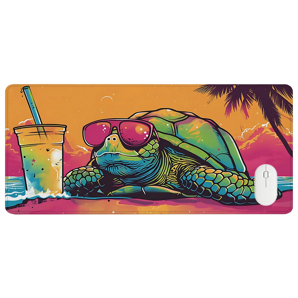 

Chill Beach Turtle Desk Mat 90's Turtle Mouse Pad Boba Tea Kawaii Mousepad Y2K Desk Topper Sea Turtles Laptop Mat 80's Aesthetic