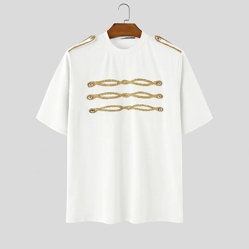 INCERUN Herren T-Shirt Patchwork O-Ausschnitt Kurzarm Koreanischer Stil Herrenkleidung Sommer Streetwear Locker Koreanischer Stil Lässiges T-Shirt