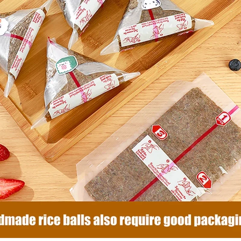 Bolsa de embalaje de bolas de arroz triangular desechable de doble capa, bolsa de sushi Onigiri de algas Nori, bolsas de plástico para envolver Onigiri, 10/50/100 Uds.