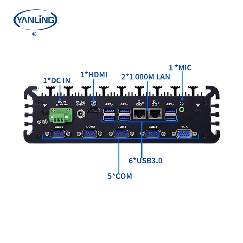Core 11th Gen New Design Fanless Industrial Computer Dual Gigabit LAN 9-36V Input 6 COM Ports HD Embedded System Automation