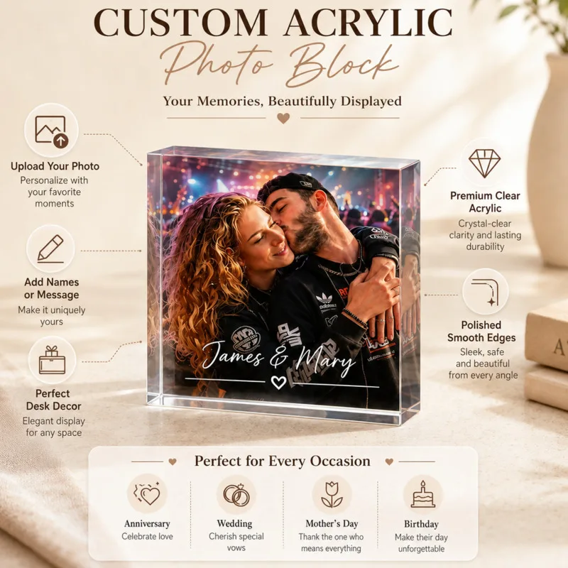 1PC Customizable Photo Acrylic Artwork Personalized Gift for Family Mom Friends - Ideal for Birthday Anniversary Wedding