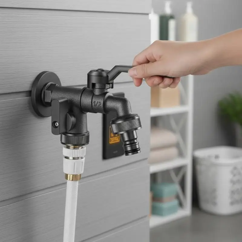 

Freeze Proof Dual Outlet Water Faucet Zinc Alloy 2 Way Outdoor Garden Tap Anti Frost for Lawn Backyard Use