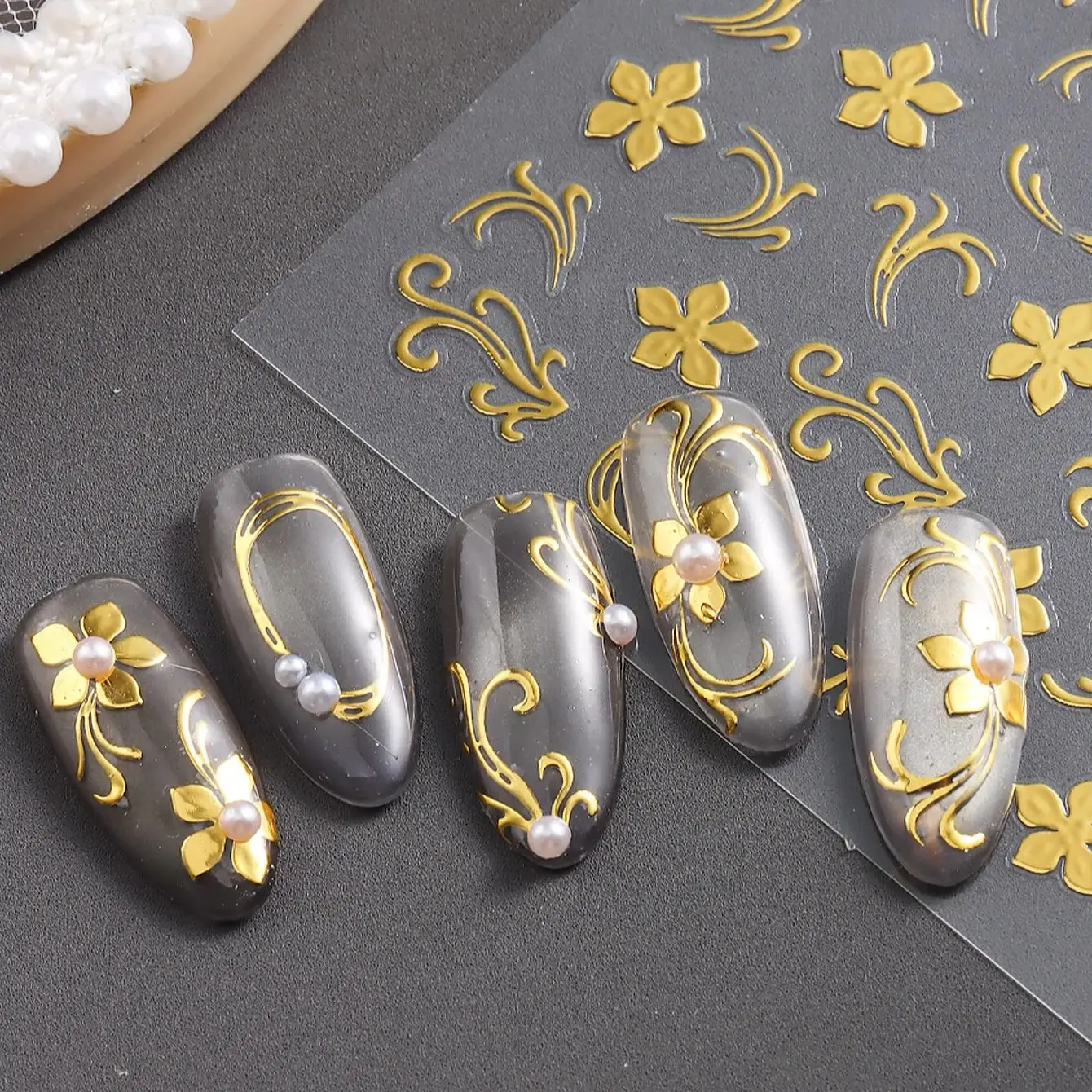 Gold Plant Flower Leaf Nail Decorations Stickers Ins Style Nail Charm Decals Spring Summer Exquisite Hand-painted Nail Stickers