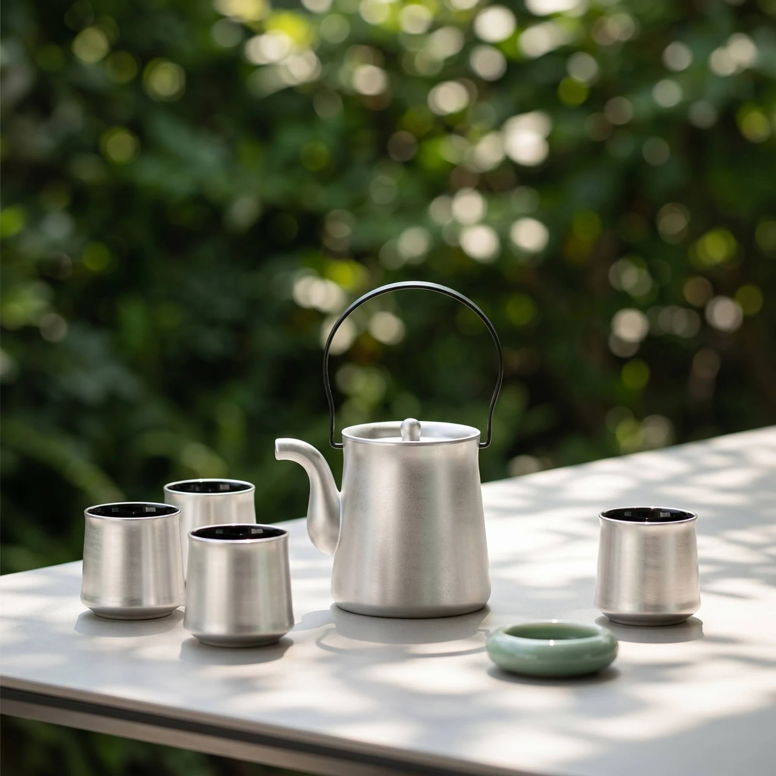 

Tea Set Ornament Modern Ceramic Tea Set Teapot Ornament Minimalist Brushed Silver for Display Shelf, Tabletop