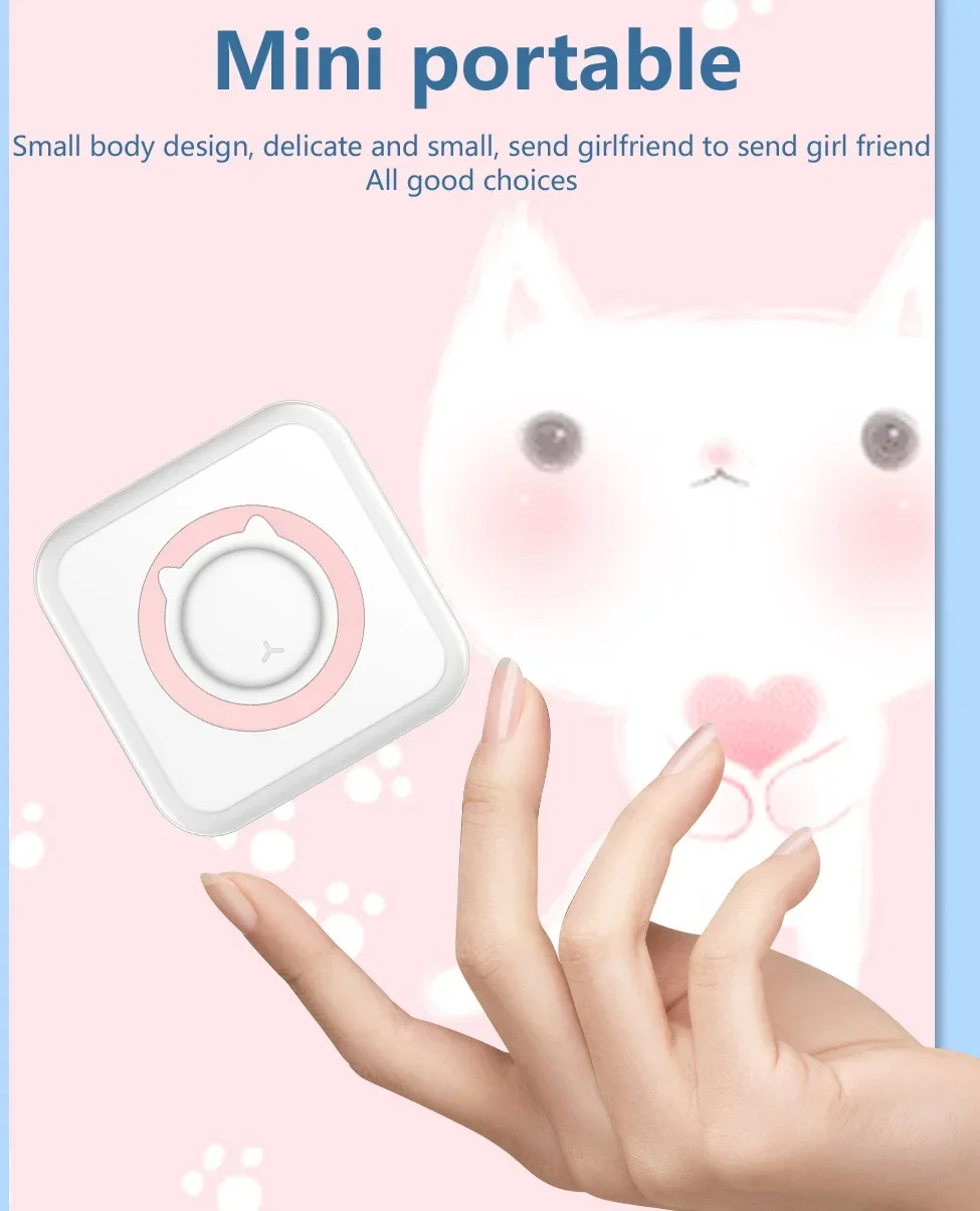 Mini draagbare thermische printer Bluetooth Draadloos Geen inkt Fotolabel Memo afdrukken met USB-kabel voor vraagpapier