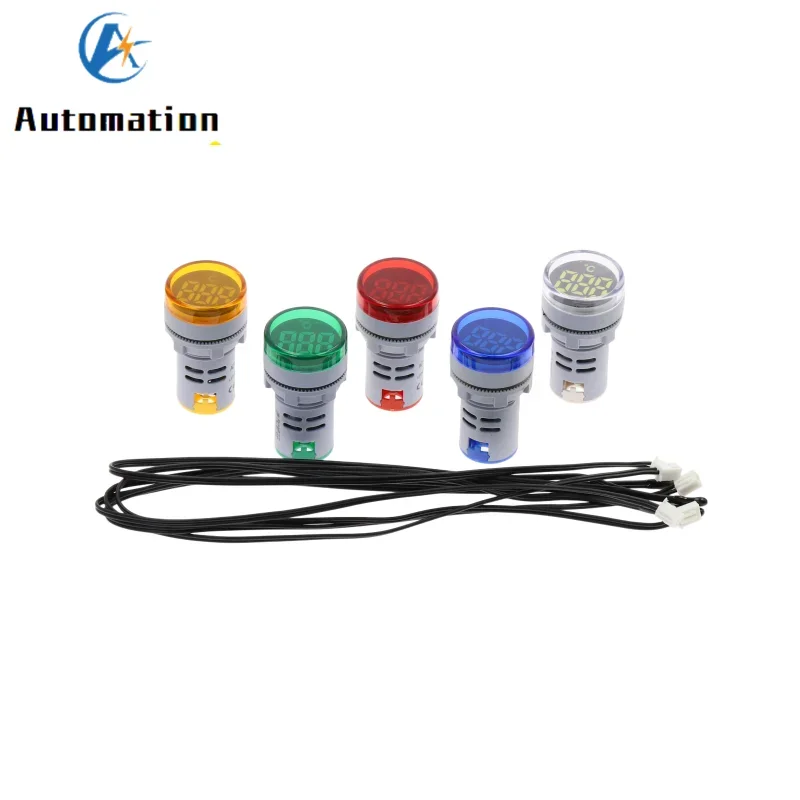 Mini LED Indicator 22mm Digital Display Thermometer Meter -20-200 Degrees Voltage  AC20-380V Temperature Sensing Probe Wire