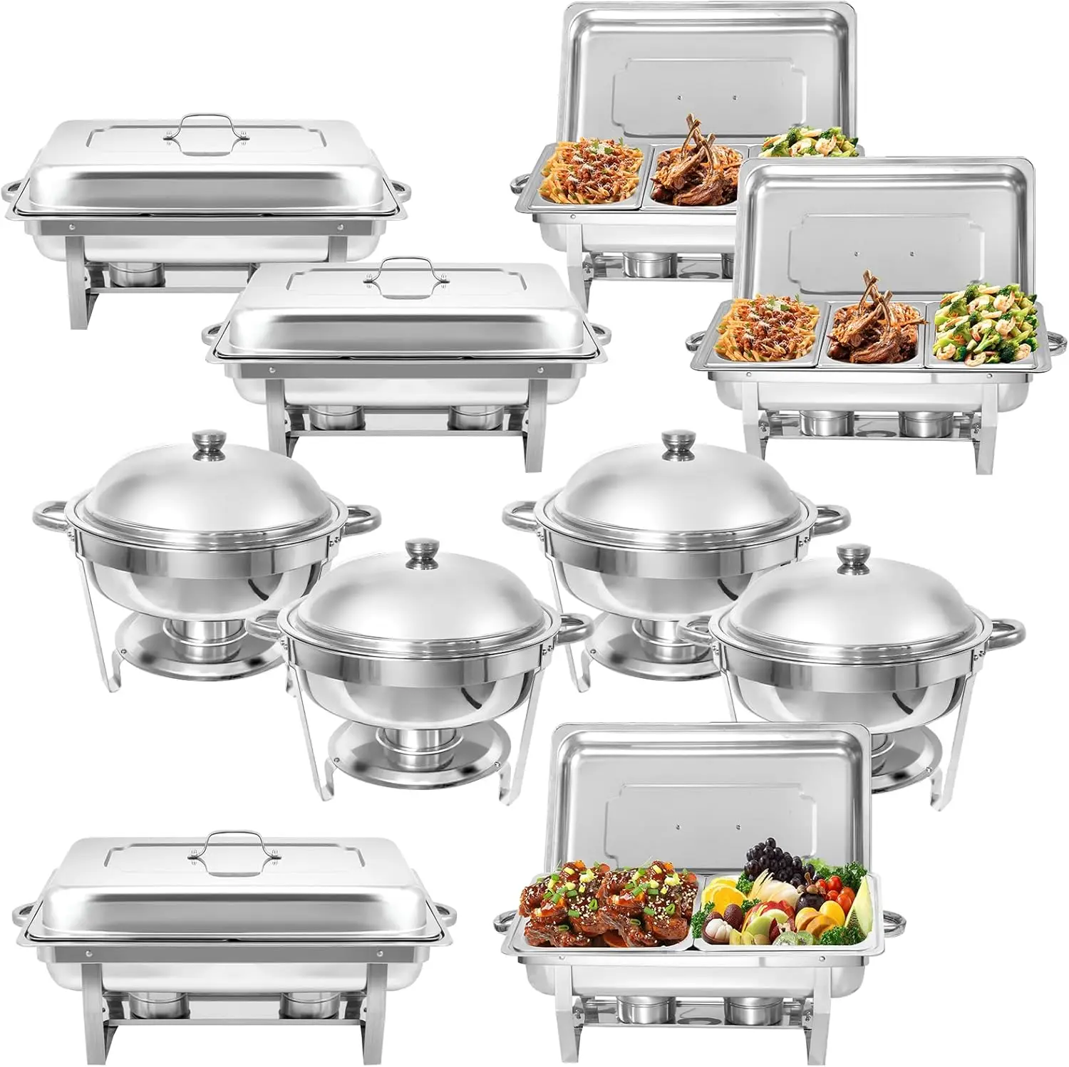 10 Pack Chafing Dish Buffet Set, Stainless Steel Catering Food Warmer For Banquet, Parties, Wedding (4 Packs 8Qt 1/3 Pan + 4