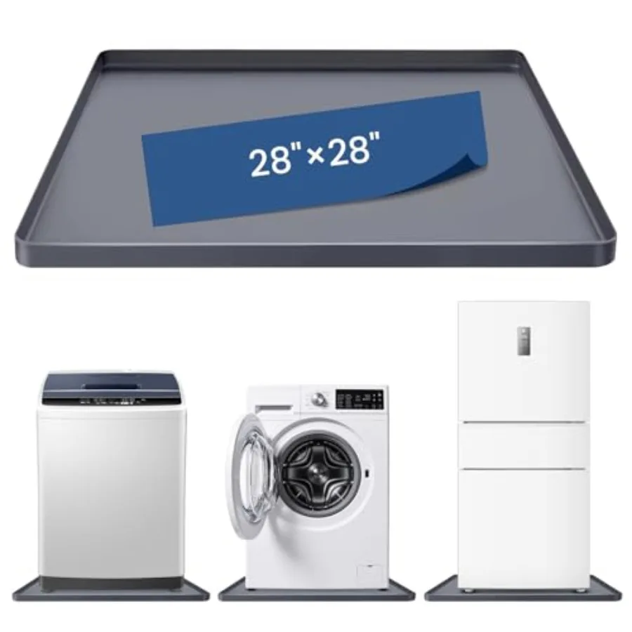 

28x28" Large Thickened Silicone Washing Machine Drain Pan - 1" Raised Edge Washing Machine Tray, Non-Slip Washing Machine Pan f