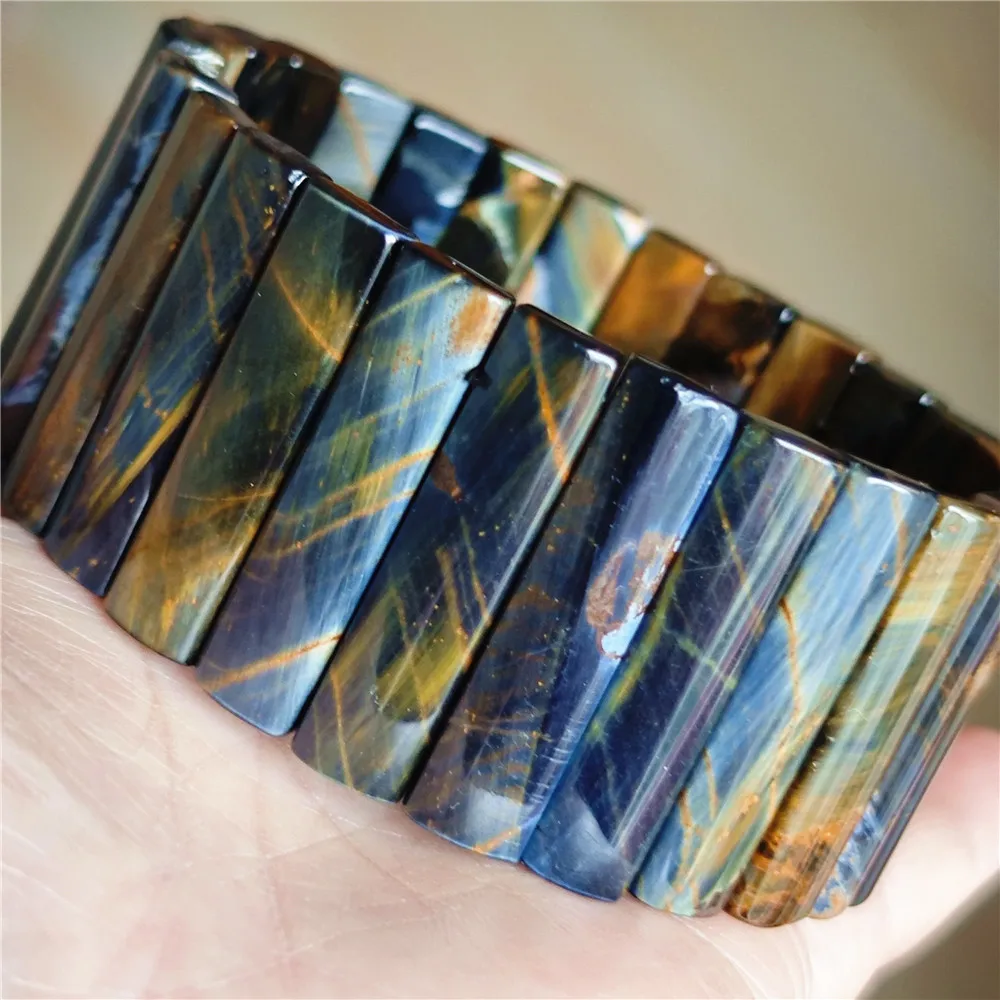 

Natural Blue Pietersite Chatoyant Bracelet Bangle Big Size Jewelry 34x8mm Rectangle Healing Cat Eye Namibia Women Men AAAAAA