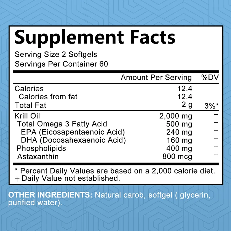 

Antarctic Krill Oil 2000mg Supplement, 3X Strength Natural Source of Omega-3s, EPA 240mg + DHA 160mg + Astaxanthin 800mcg