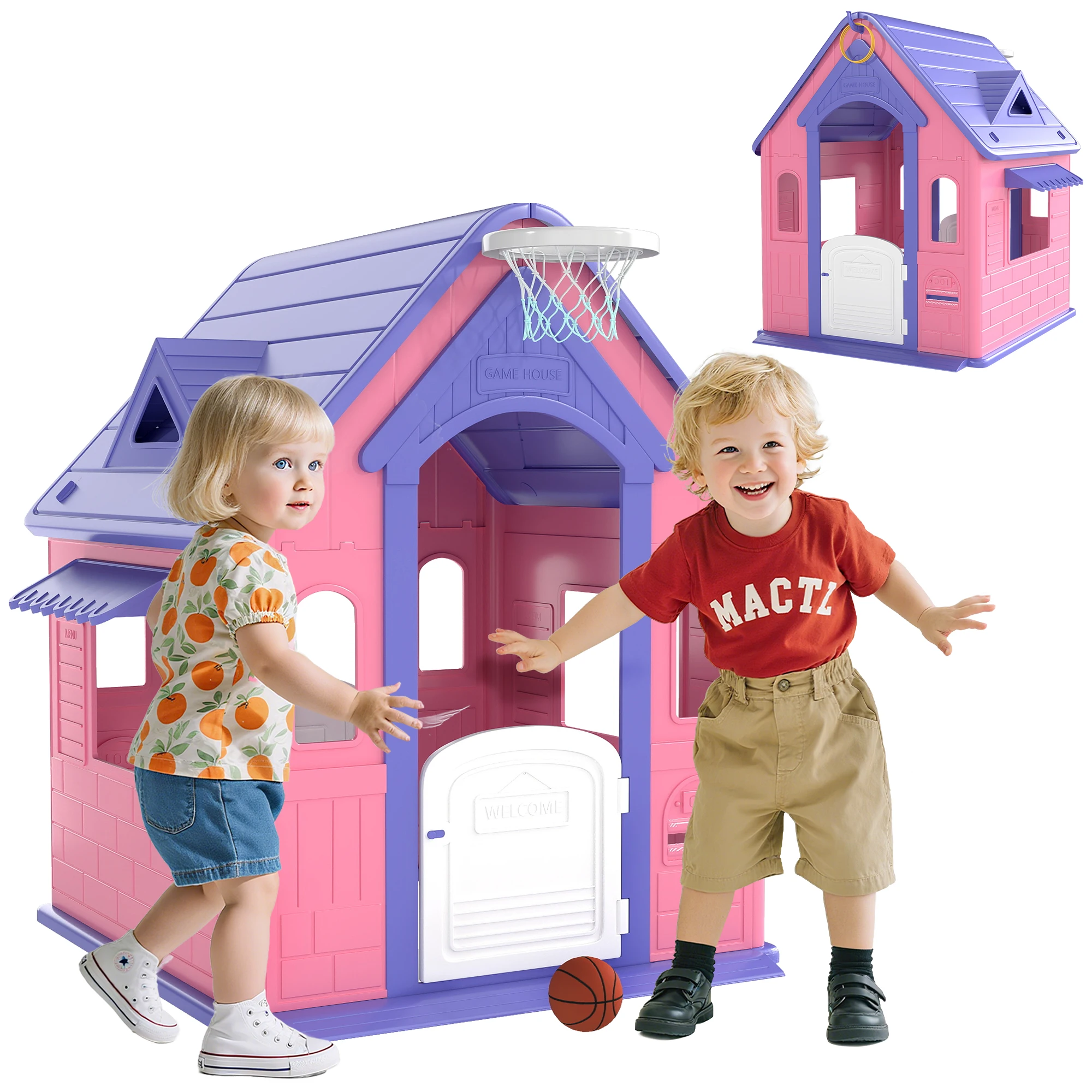 AIYAPLAY Casita Infantil Exterior e Interior 3 en 1 Rosa y Morado