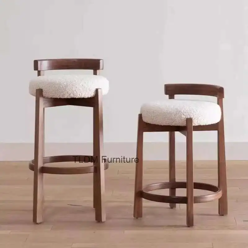 

Retro Minimalist Bar Chairs Solid Wood Island Relax Adults High Chairs Light Luxury Comfortable Taburetes De Bar Home Furniture