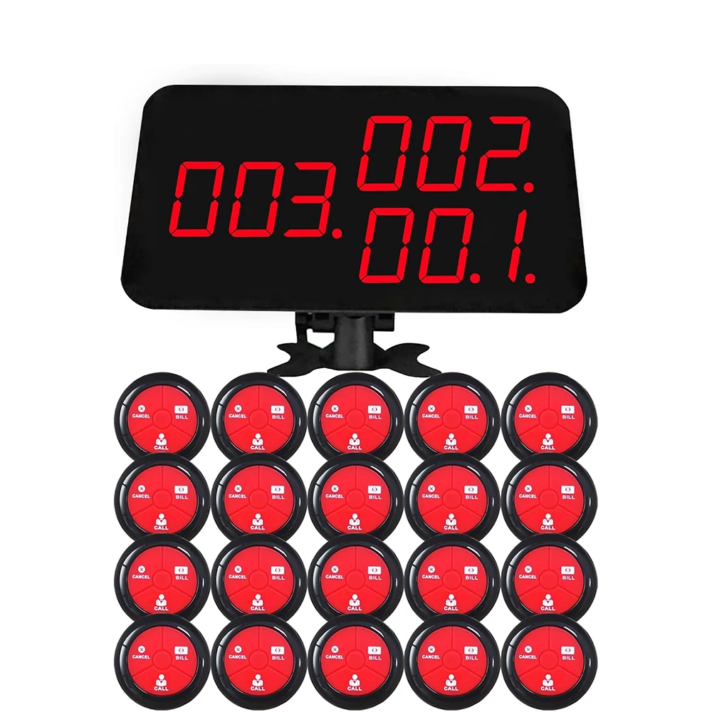 Pager Call System for Waiter Wireless Service Waiter Remote Call Bell System 1 Displays and 20 Call Button