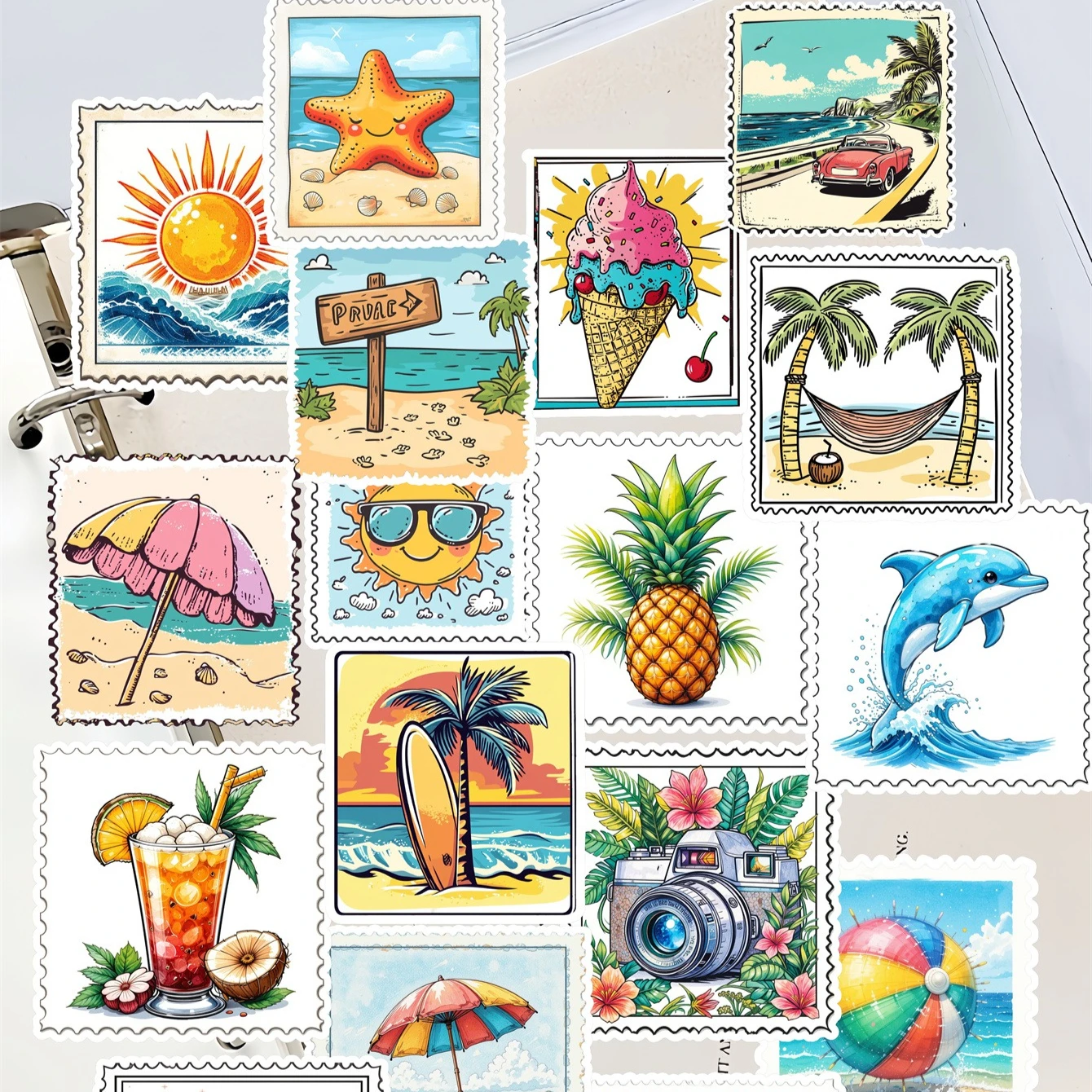 

20pcs cute Summer scenery lighthouse sailboat graffiti stickers, stationery, notebook, account materials, phone luggage, guitar
