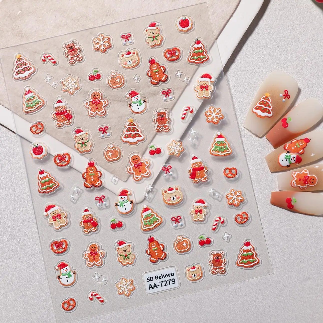 Kerst 3D Stickers Voor Nagels Sneeuwpop Boog Slider Nail Art Decals Adhesive Zelfklevende Decals DIY Manicure Accessoires Tool
