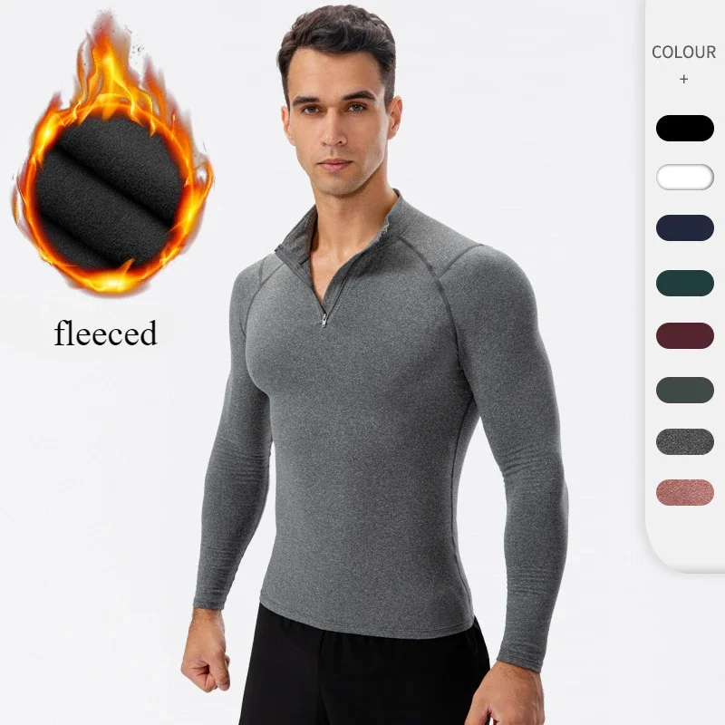 

Compression Shirt Men Fleece Sports Gym Jersey Workout Training Running Long Sleeve Sportswear Sweatshirt Fitness Top Clothes