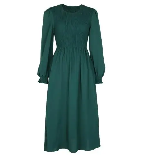 فستان نسائي لخريف وشتاء 2025 موضة جديدة غير رسمية بلون سادة ورقبة دائرية وأكمام طويلة ملابس نسائية #6